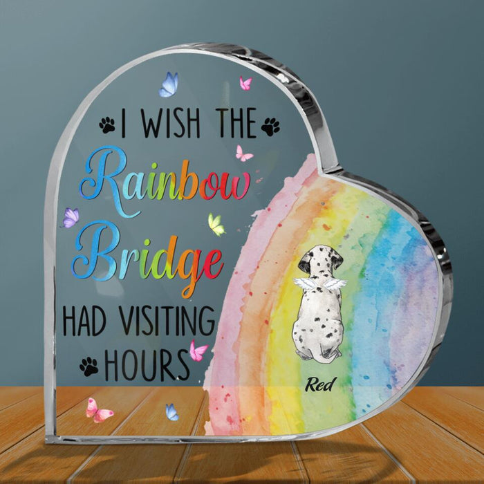 Custom Personalized Pet Crystal Heart - Gift Idea For Dog/ Cat Owner with up to 5 Pets - I Wish The Rainbow Bridge Had Visiting Hours