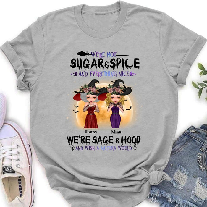 Custom Personalized Witches Shirt/ Hoodies - Upto 4 Girls - Halloween Gift For Friends/ Sisters/ Besties - We're Not Sugar & Spice