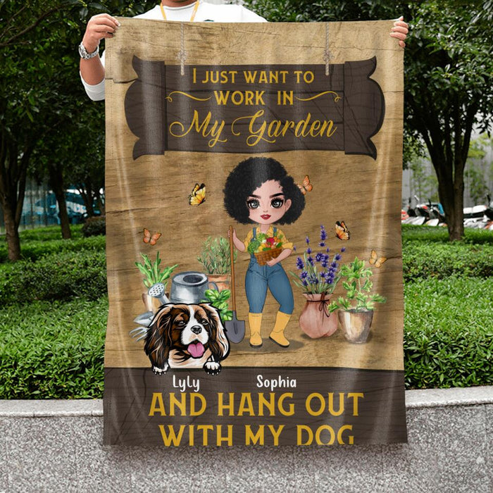 Personalized Gardening Girl Flag Sign - Gift Idea For Gardening Lover/ Dog Lover with up to 6 Dogs - I Just Want To Work In My Garden and Hang Out With My Dog