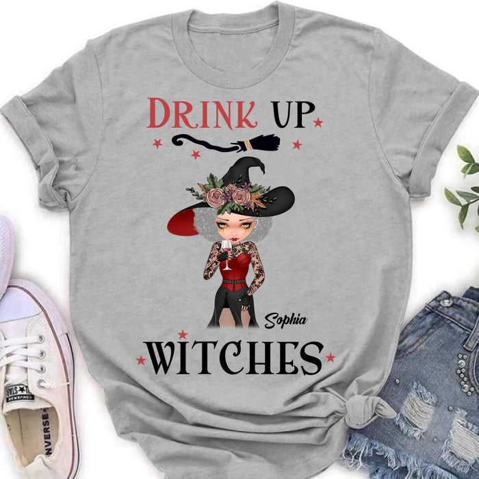 Custom Personalized Halloween T-Shirt/ Long Sleeve/ Sweatshirt/ Hoodie - Halloween Gift Idea - Drink Up Witches