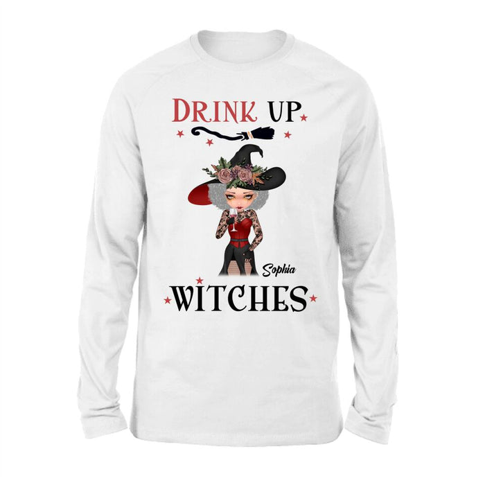 Custom Personalized Halloween T-Shirt/ Long Sleeve/ Sweatshirt/ Hoodie - Halloween Gift Idea - Drink Up Witches