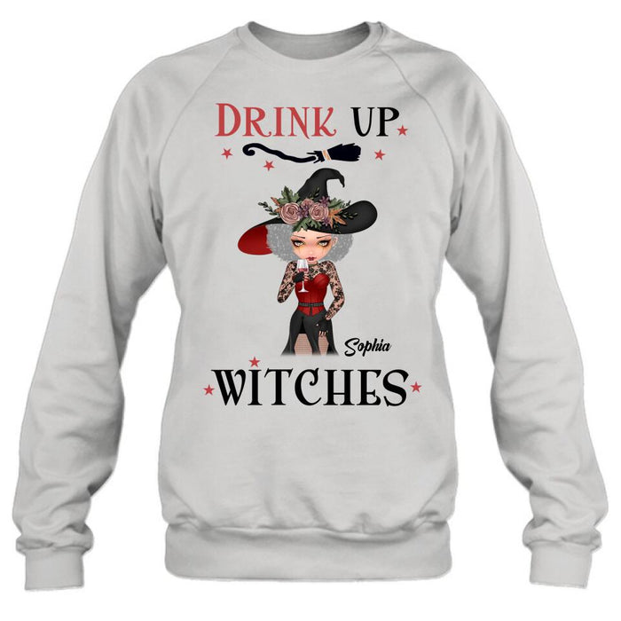 Custom Personalized Halloween T-Shirt/ Long Sleeve/ Sweatshirt/ Hoodie - Halloween Gift Idea - Drink Up Witches