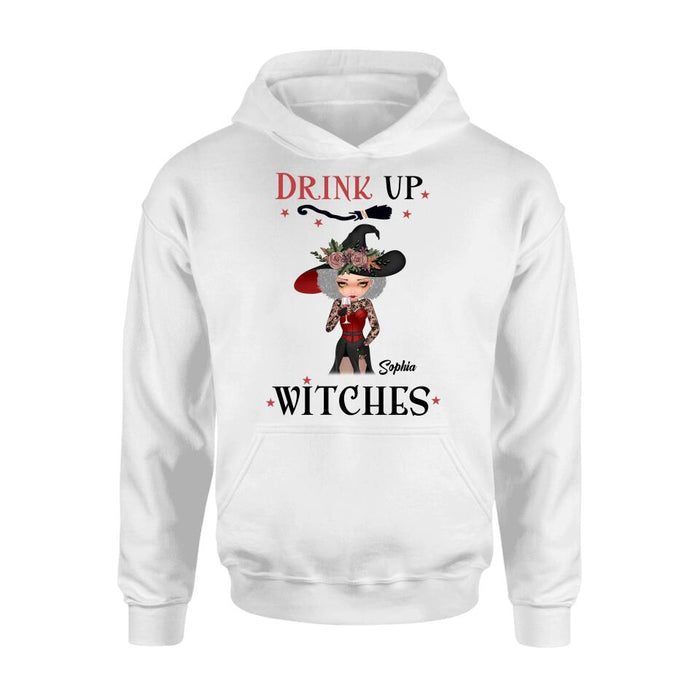 Custom Personalized Halloween T-Shirt/ Long Sleeve/ Sweatshirt/ Hoodie - Halloween Gift Idea - Drink Up Witches