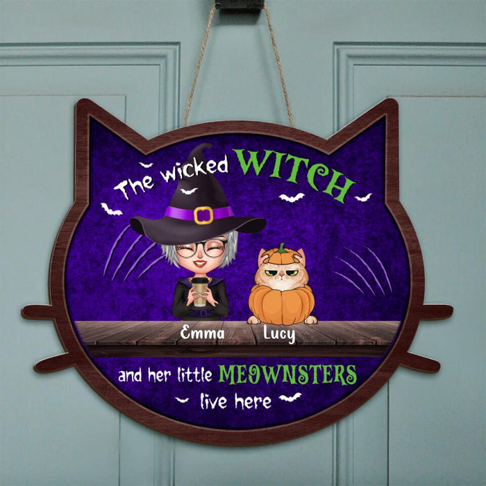 Custom Personalized Halloween Cat Wooden Sign - Halloween Gift For Cat Lovers/Wiccan Decor/Pagan Decor - The Wicked Witch
And Her Little Meownsters Live Here