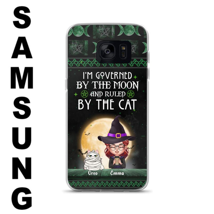 Custom Personalized Cats Witch Phone Case - Halloween Gift For Cat Lover - Governed By The Moon, Ruled By The Cats - Case For iPhone And Samsung