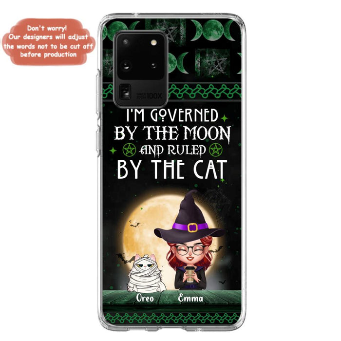 Custom Personalized Cats Witch Phone Case - Halloween Gift For Cat Lover - Governed By The Moon, Ruled By The Cats - Case For iPhone And Samsung