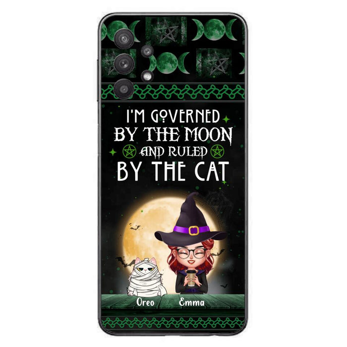 Custom Personalized Cats Witch Phone Case - Halloween Gift For Cat Lover - Governed By The Moon, Ruled By The Cats - Case For iPhone And Samsung