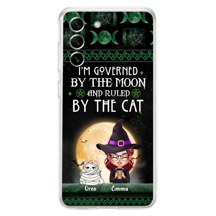 Custom Personalized Cats Witch Phone Case - Halloween Gift For Cat Lover - Governed By The Moon, Ruled By The Cats - Case For iPhone And Samsung