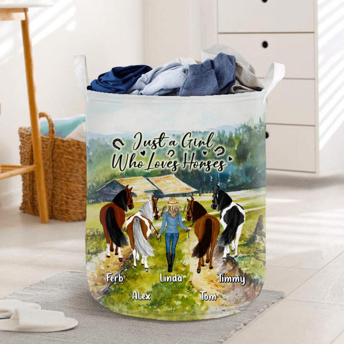 Custom Personalized Horse Girl Laundry Basket - Upto 4 Horses - Best Gift For Horse Lover - Just A Girl Who Loves Horses