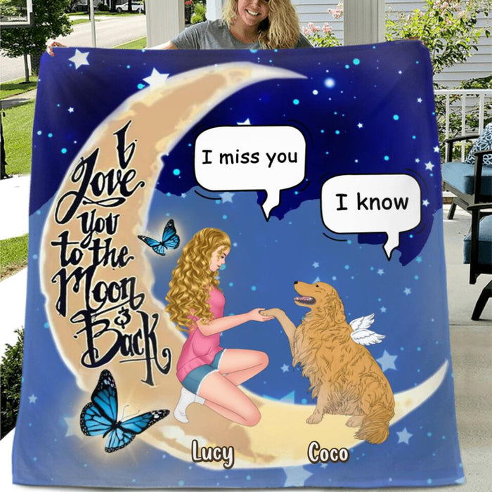 Custom Personalized Dog Mom Quilt/Fleece Blanket & Pillow Cover - Memorial Gift For Dog Lovers - I Love You To The Moon And Back