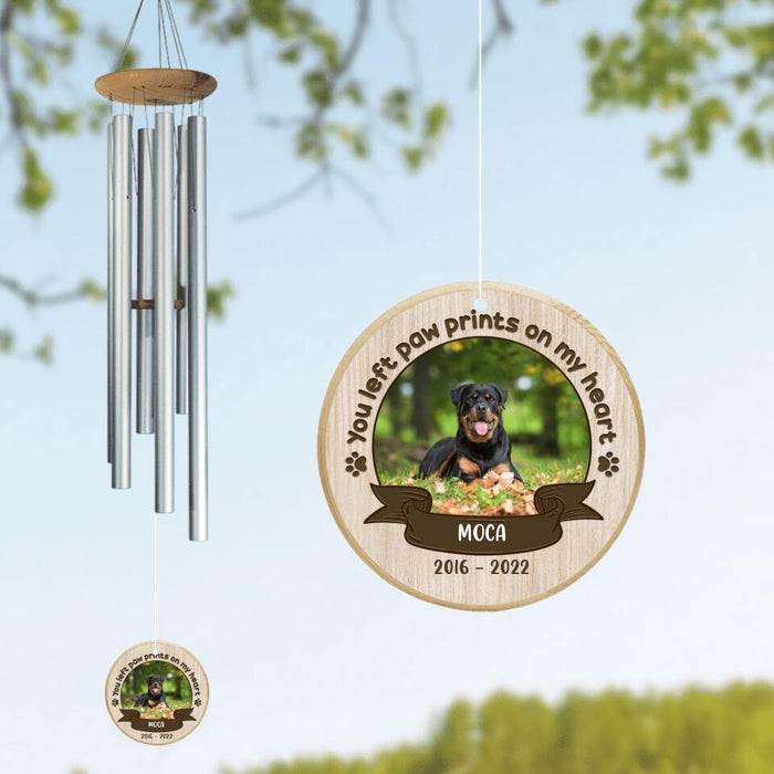 Custom Dog Photo Wind Chime - Memorial Gift Idea  For Dog Lover - You Left Paw Prints On My Heart