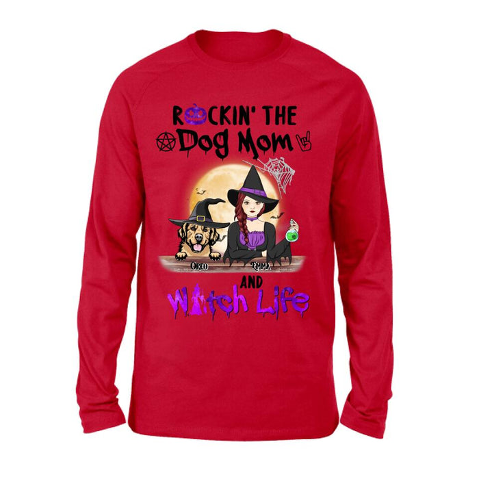 Custom Personalized Pet Witch Shirt/ Hoodie - Up to 4 Pets - Halloween Gift For Dog/ Cat Lover - Rockin' The Dog Mom & Witch Life