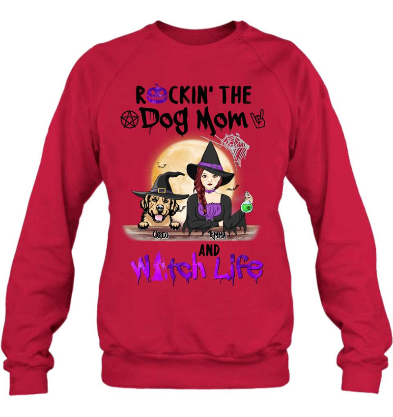 Personalized Pet Witch Shirt/Hoodie - Up to 4 Pets - Halloween Gift For Dog/Cat Lover - Rockin' The Dog Mom & Witch Life
