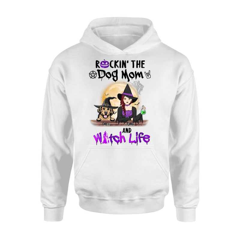 Personalized Pet Witch Shirt/Hoodie - Up to 4 Pets - Halloween Gift For Dog/Cat Lover - Rockin' The Dog Mom & Witch Life