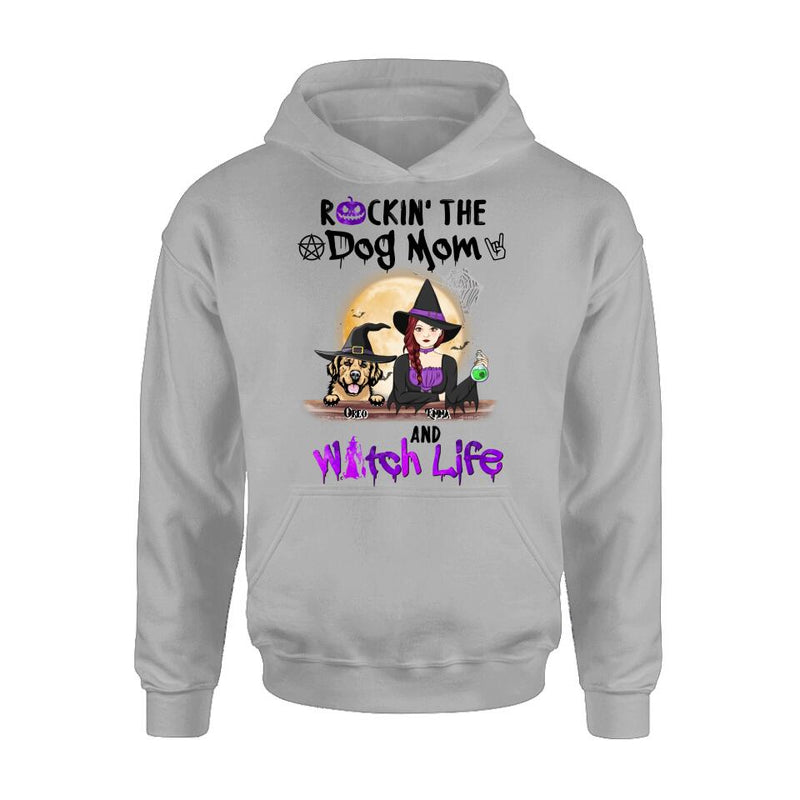 Personalized Pet Witch Shirt/Hoodie - Up to 4 Pets - Halloween Gift For Dog/Cat Lover - Rockin' The Dog Mom & Witch Life