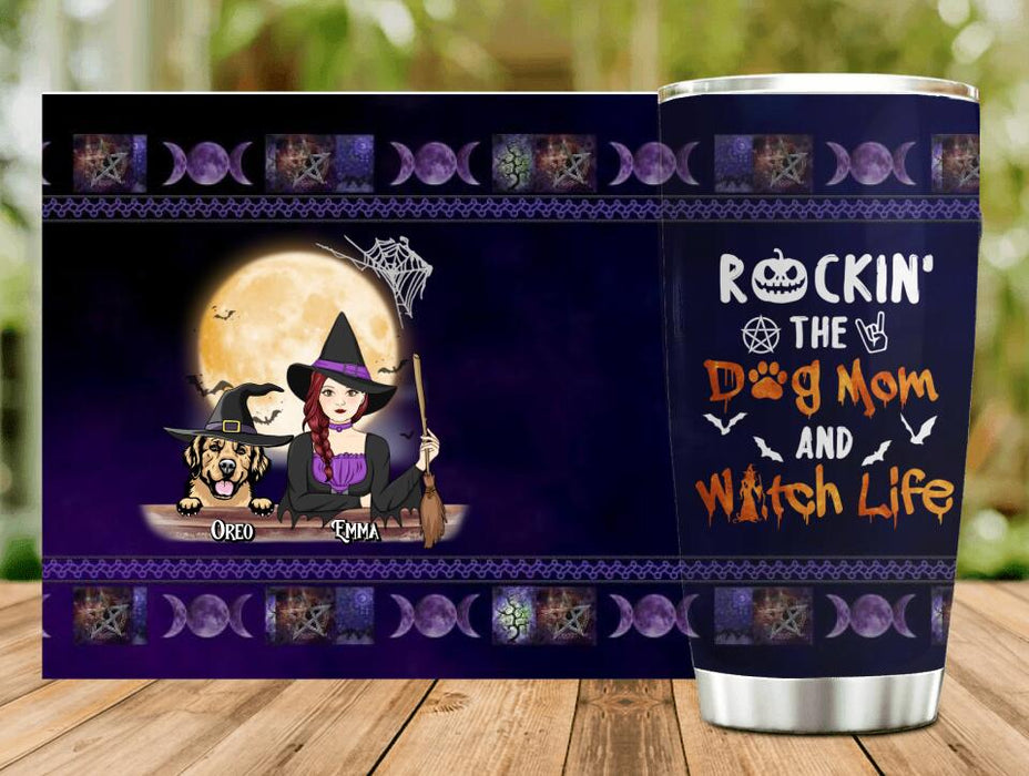 Custom Personalized Pet Witch Tumbler - Up to 4 Pets - Halloween Gift For Dog/ Cat Lover - Rockin' The Dog Mom & Witch Life