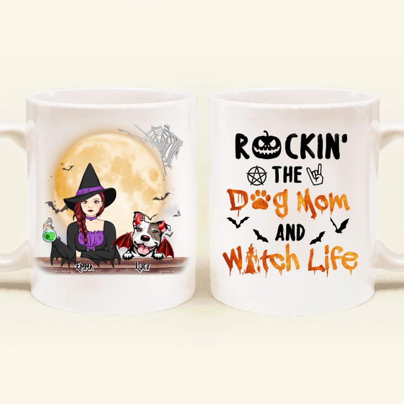 Custom Personalized Pet Witch Coffee Mug - Up to 4 Pets - Halloween Gift For Dog/ Cat Lover - Rockin' The Dog Mom & Witch Life