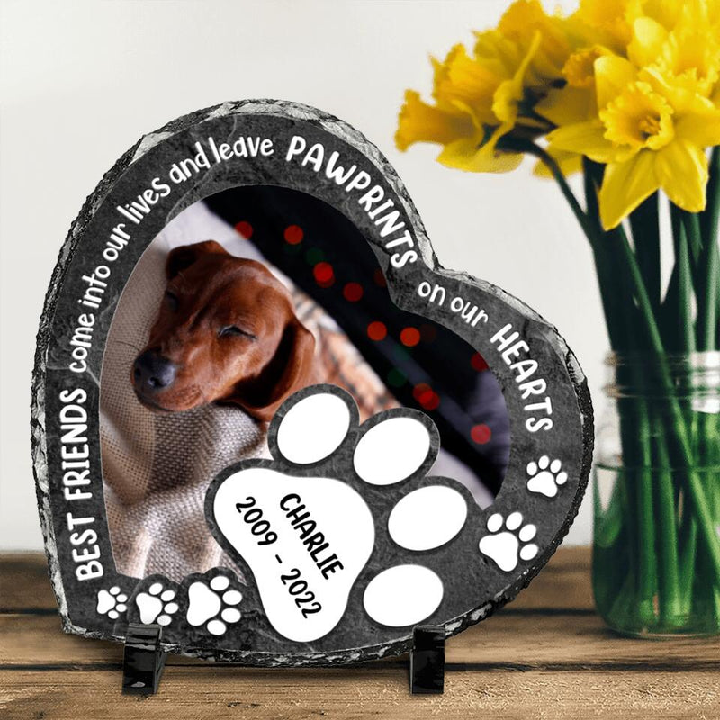 Personalized Memorial Heart Lithograph - Custom Dog Photo - Best Friends Come Into Our Lives and Leave Pawprints On Our Hearts