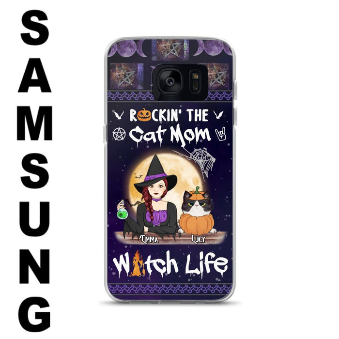 Custom Personalized Pet Witch Phone Case - Up to 4 Pets - Halloween Gift For Dog/ Cat Lover - Rockin' The Cat Mom & Witch Life - Case For iPhone And Samsung