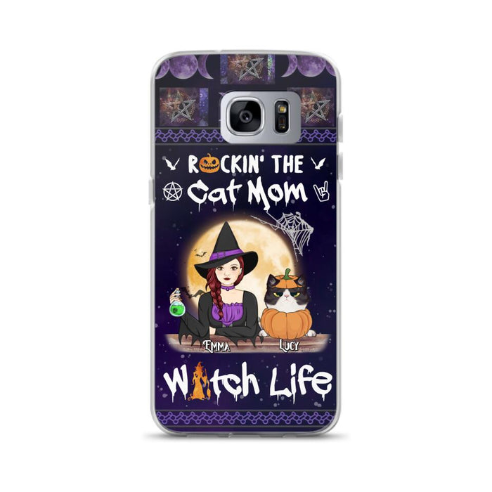 Custom Personalized Pet Witch Phone Case - Up to 4 Pets - Halloween Gift For Dog/ Cat Lover - Rockin' The Cat Mom & Witch Life - Case For iPhone And Samsung