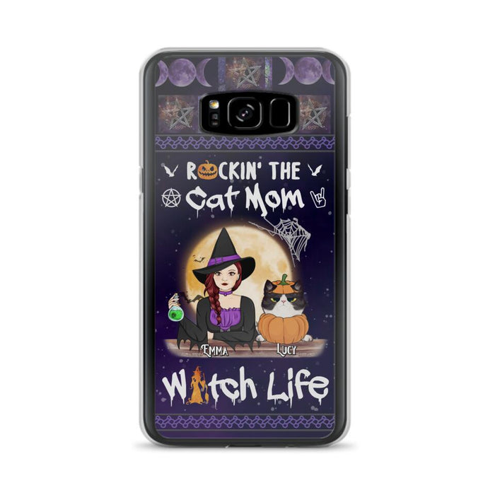 Custom Personalized Pet Witch Phone Case - Up to 4 Pets - Halloween Gift For Dog/ Cat Lover - Rockin' The Cat Mom & Witch Life - Case For iPhone And Samsung