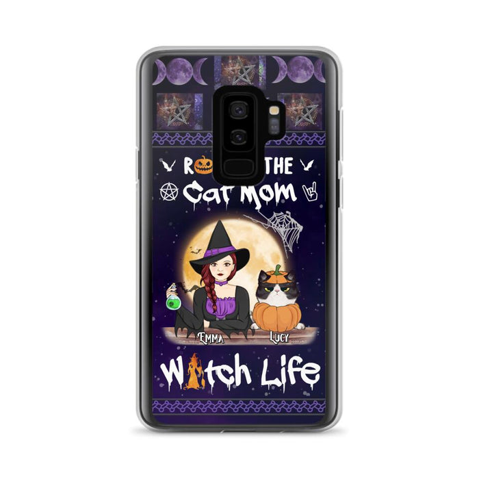 Custom Personalized Pet Witch Phone Case - Up to 4 Pets - Halloween Gift For Dog/ Cat Lover - Rockin' The Cat Mom & Witch Life - Case For iPhone And Samsung