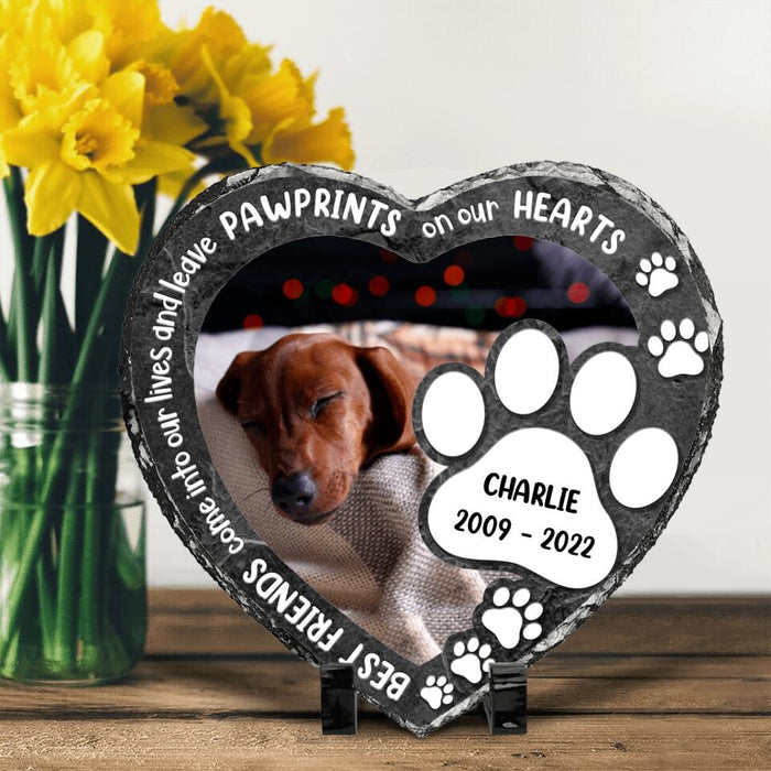 Custom Personalized Memorial Heart Lithograph - Custom Dog Photo - Best Friends Come Into Our Lives and Leave Pawprints On Our Hearts