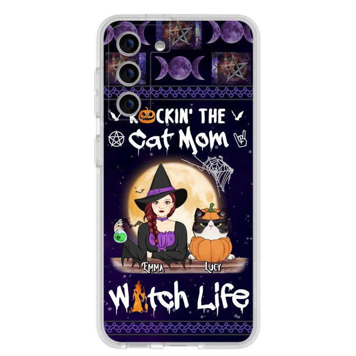 Custom Personalized Pet Witch Phone Case - Up to 4 Pets - Halloween Gift For Dog/ Cat Lover - Rockin' The Cat Mom & Witch Life - Case For iPhone And Samsung