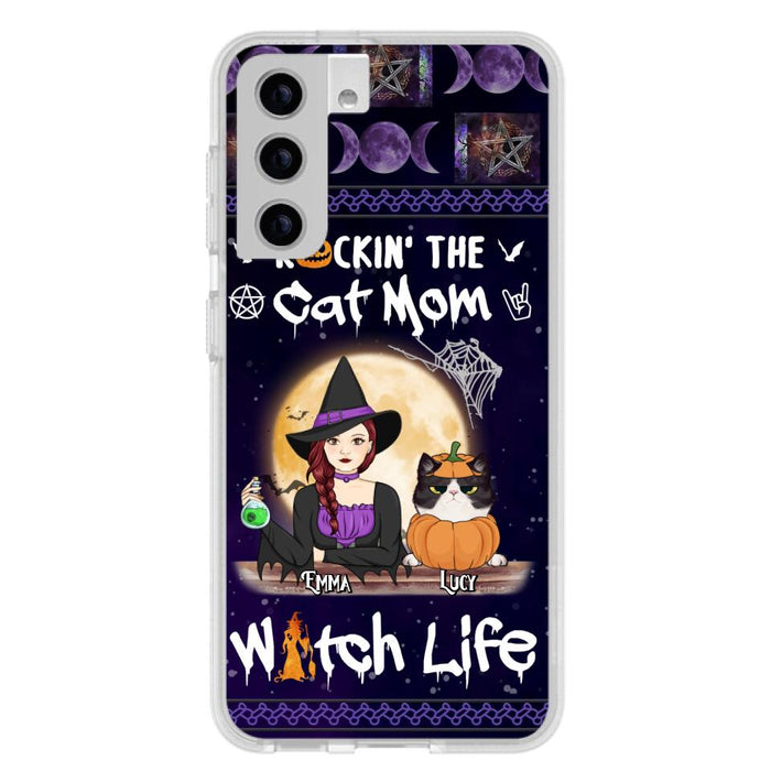 Custom Personalized Pet Witch Phone Case - Up to 4 Pets - Halloween Gift For Dog/ Cat Lover - Rockin' The Cat Mom & Witch Life - Case For iPhone And Samsung