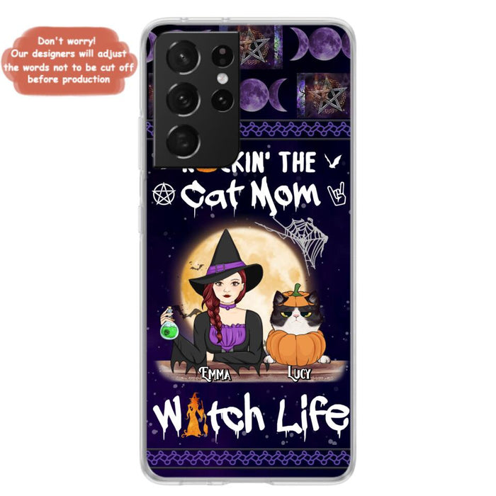 Custom Personalized Pet Witch Phone Case - Up to 4 Pets - Halloween Gift For Dog/ Cat Lover - Rockin' The Cat Mom & Witch Life - Case For iPhone And Samsung