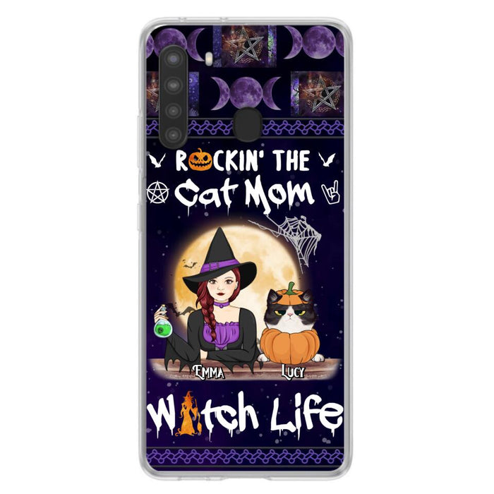 Custom Personalized Pet Witch Phone Case - Up to 4 Pets - Halloween Gift For Dog/ Cat Lover - Rockin' The Cat Mom & Witch Life - Case For iPhone And Samsung