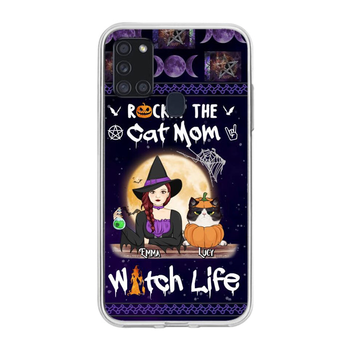 Custom Personalized Pet Witch Phone Case - Up to 4 Pets - Halloween Gift For Dog/ Cat Lover - Rockin' The Cat Mom & Witch Life - Case For iPhone And Samsung