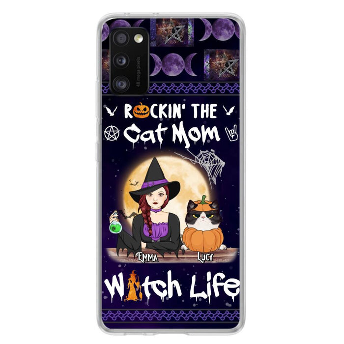 Custom Personalized Pet Witch Phone Case - Up to 4 Pets - Halloween Gift For Dog/ Cat Lover - Rockin' The Cat Mom & Witch Life - Case For iPhone And Samsung