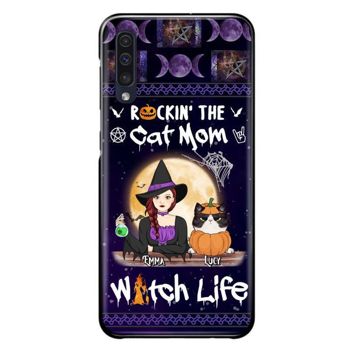 Custom Personalized Pet Witch Phone Case - Up to 4 Pets - Halloween Gift For Dog/ Cat Lover - Rockin' The Cat Mom & Witch Life - Case For iPhone And Samsung