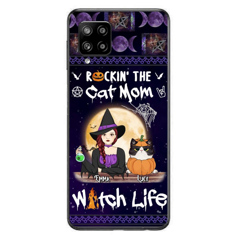 Custom Personalized Pet Witch Phone Case - Up to 4 Pets - Halloween Gift For Dog/ Cat Lover - Rockin' The Cat Mom & Witch Life - Case For iPhone And Samsung
