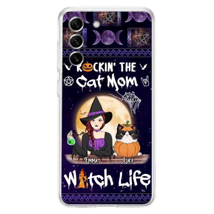 Custom Personalized Pet Witch Phone Case - Up to 4 Pets - Halloween Gift For Dog/ Cat Lover - Rockin' The Cat Mom & Witch Life - Case For iPhone And Samsung