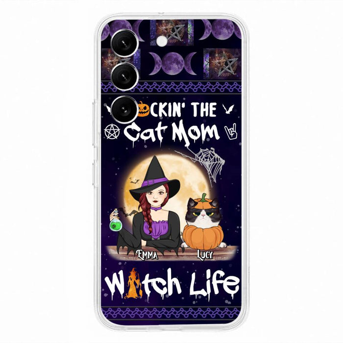 Custom Personalized Pet Witch Phone Case - Up to 4 Pets - Halloween Gift For Dog/ Cat Lover - Rockin' The Cat Mom & Witch Life - Case For iPhone And Samsung