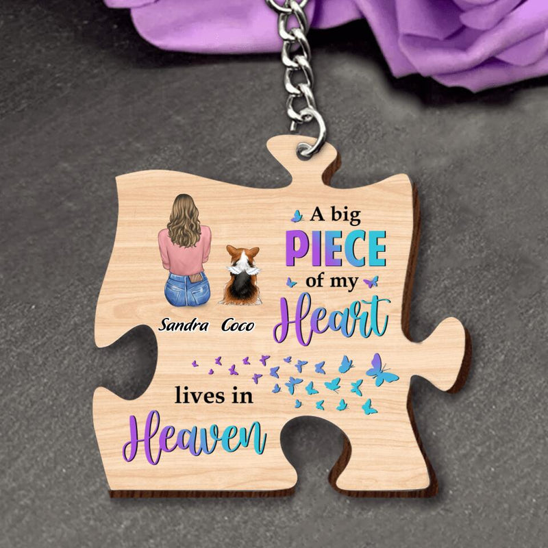 Personalized Memorial Pet Wooden Keychain - Up to 2 Pets - Gift Idea For Dog/Cat Lovers - A Big Piece Of My Heart Lives In Heaven