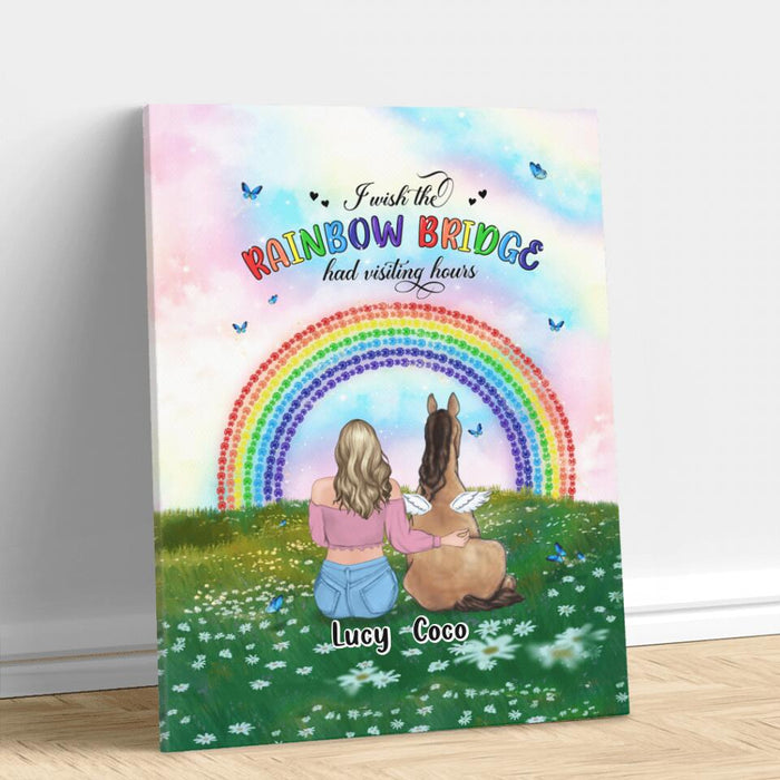 Custom Personalized Horse Memorial Canvas - Upto 4 Horses - Memorial Gift For Horse Lover - I Wish The Rainbow Bridge Had Visiting Hours