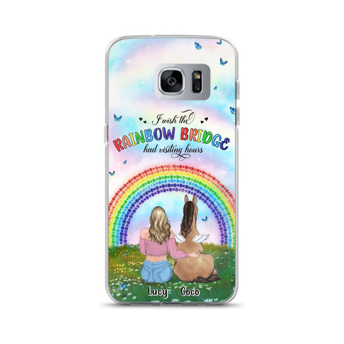 Custom Personalized Horse Memorial Phone Case - Upto 4 Horses - Memorial Gift For Horse Lover - I Wish The Rainbow Bridge Had Visiting Hours - Case For iPhone And Samsung