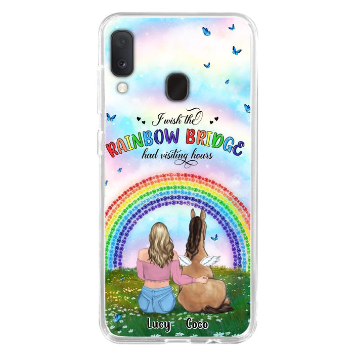 Custom Personalized Horse Memorial Phone Case - Upto 4 Horses - Memorial Gift For Horse Lover - I Wish The Rainbow Bridge Had Visiting Hours - Case For iPhone And Samsung