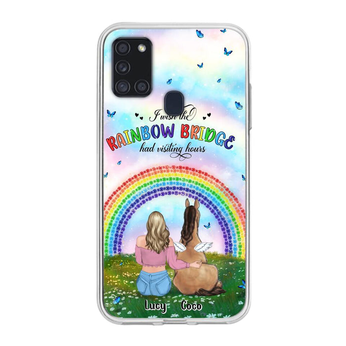 Custom Personalized Horse Memorial Phone Case - Upto 4 Horses - Memorial Gift For Horse Lover - I Wish The Rainbow Bridge Had Visiting Hours - Case For iPhone And Samsung