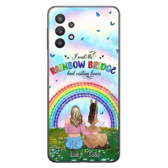 Custom Personalized Horse Memorial Phone Case - Upto 4 Horses - Memorial Gift For Horse Lover - I Wish The Rainbow Bridge Had Visiting Hours - Case For iPhone And Samsung