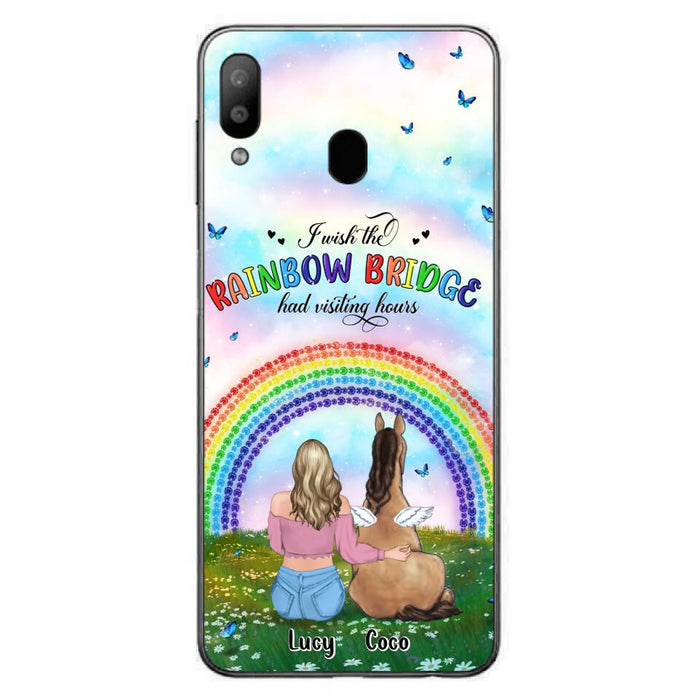 Custom Personalized Horse Memorial Phone Case - Upto 4 Horses - Memorial Gift For Horse Lover - I Wish The Rainbow Bridge Had Visiting Hours - Case For iPhone And Samsung