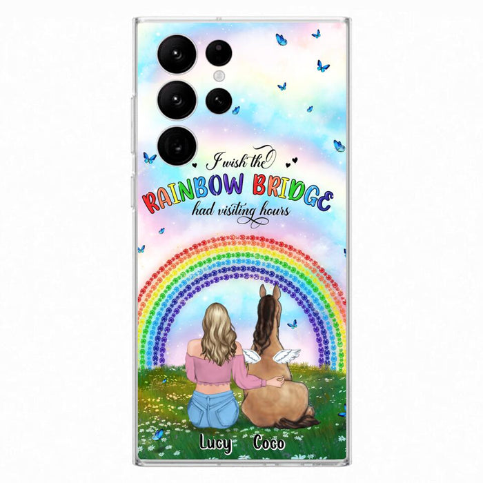 Custom Personalized Horse Memorial Phone Case - Upto 4 Horses - Memorial Gift For Horse Lover - I Wish The Rainbow Bridge Had Visiting Hours - Case For iPhone And Samsung