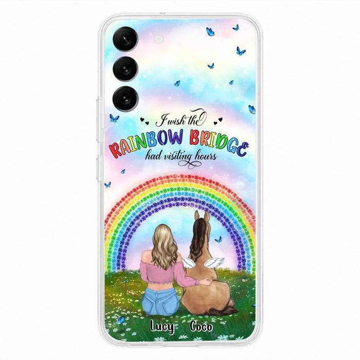 Custom Personalized Horse Memorial Phone Case - Upto 4 Horses - Memorial Gift For Horse Lover - I Wish The Rainbow Bridge Had Visiting Hours - Case For iPhone And Samsung