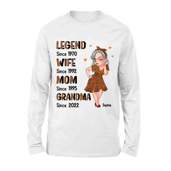 Custom Personalized Orange Leopard Sassy Legend Wife Mom Grandma Shirt/ Hoodie - Gift Idea For Grandma