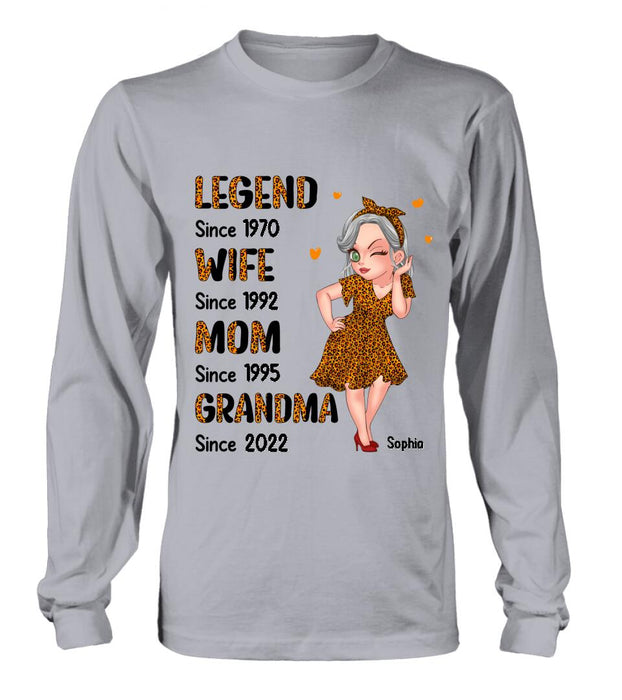 Custom Personalized Orange Leopard Sassy Legend Wife Mom Grandma Shirt/ Hoodie - Gift Idea For Grandma