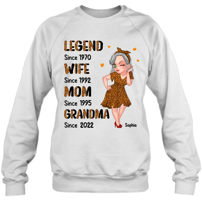 Custom Personalized Orange Leopard Sassy Legend Wife Mom Grandma Shirt/ Hoodie - Gift Idea For Grandma