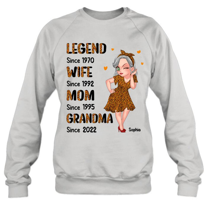 Custom Personalized Orange Leopard Sassy Legend Wife Mom Grandma Shirt/ Hoodie - Gift Idea For Grandma